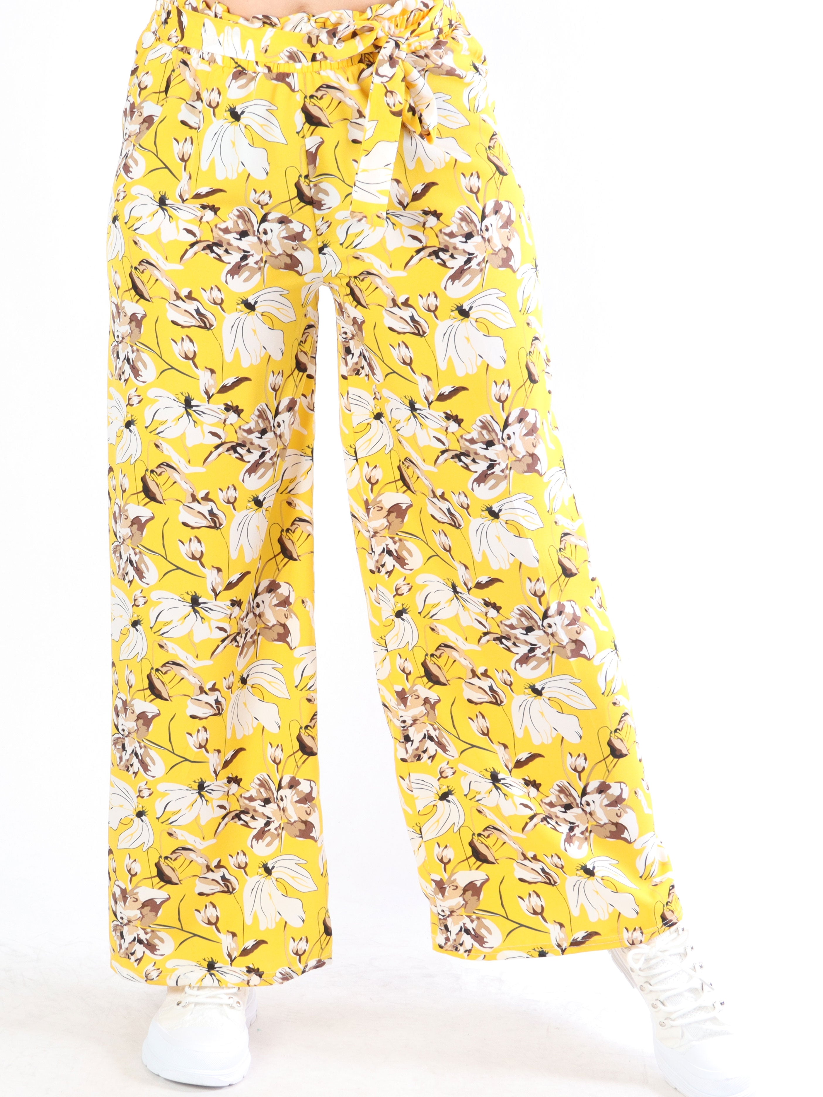 Angel - Løse bukser i blomsterprint med bindebånd